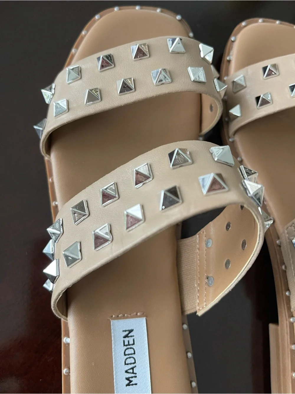 Steve Madden Tan Studded Double-Strap Slide Sandals